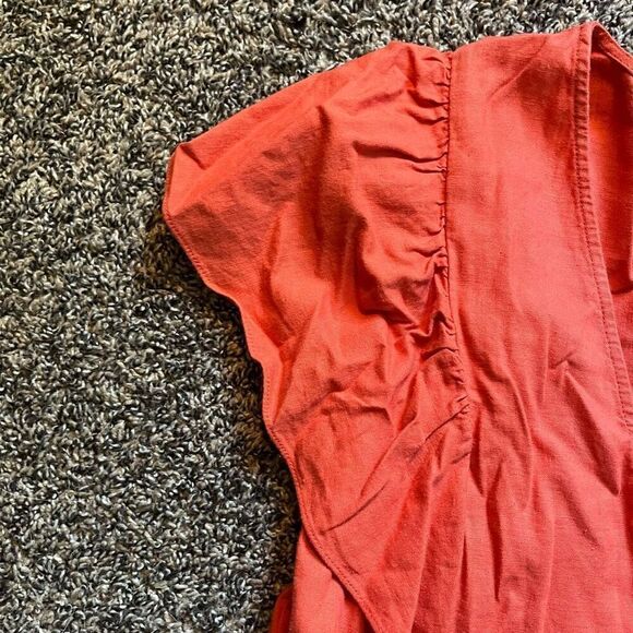 Madewell Top Women's 2XS Linen Orange V-Neck Flared Hem XXS Casual Preppy - Picture 5 of 7